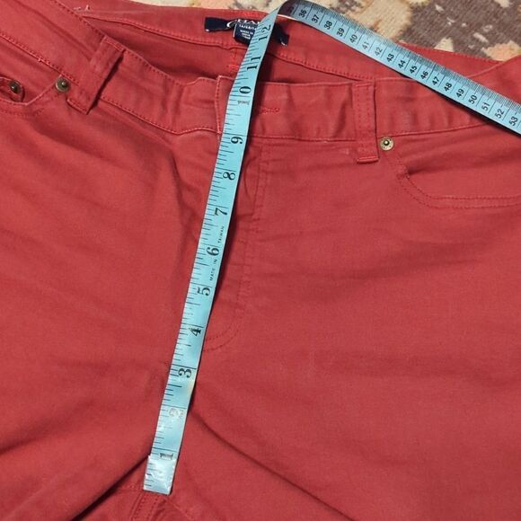 Chaps Pants Womens 14 Red Jeans Capri Mid Waist Tapered Leg Zip Fly Cotton Blend - Picture 9 of 10